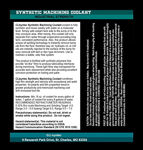 Premium Synthetic Machining Coolant - 128 FL. OZ. (1 Gallon) Cutting/Grinding/Sawing CLIsyntec