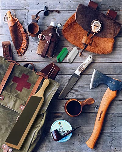 LAVODA Leather Strop for Knife Sharpening with Polishing Compound Paddle Strop Double-sided Strop Kit 14" x 2" Knife Stropping Block for Honing LAVODA