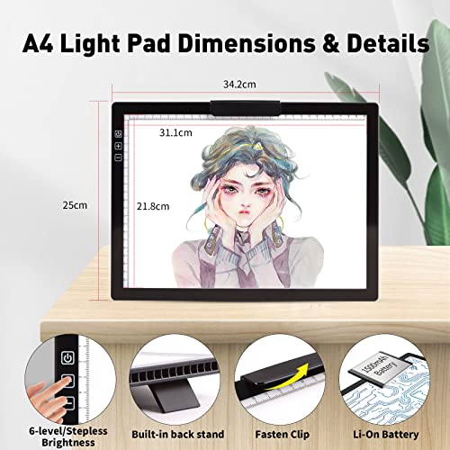 Rechargeable A4 Light Box with Carry Bag, Innovative Stand/Top Clip, iVAOOZE Wireless Light Pad for Cricut Vinyl, Weeding Tools, Diamond Painting, iVAOOZE