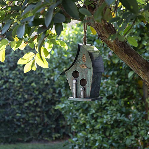Alpine Corporation YEN134HH-TUR Wooden Birdhouse Outdoor Decor for Garden, Patio, Deck, Porch, 8"L x 6"W x 12"H with Rope: 21”H, Turquoise Alpine Corporation