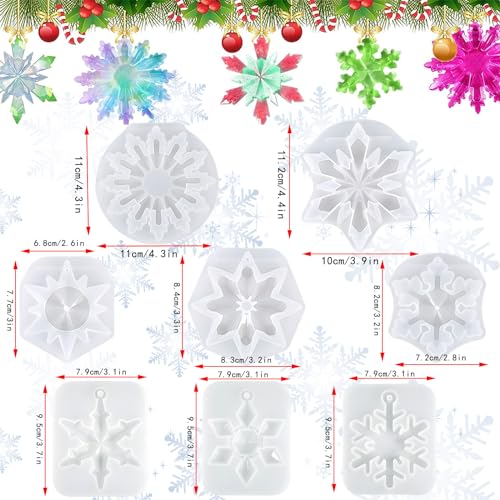 Christmas Resin Molds 8Pcs 3D Ice Crystal Snowflake Silicone Epoxy Resin Mold Soap Keychain Jewelry Casting Silicone Mold for Christmas Tree Home OMDBAGD