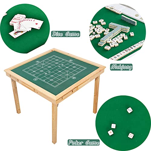 GSANEI Mahjong Folding Table with Drawers,Wood Square 4 Player Domino Card Game Table with Green Felt and Cup Holders for Table, Board Game, Camping GSANEI
