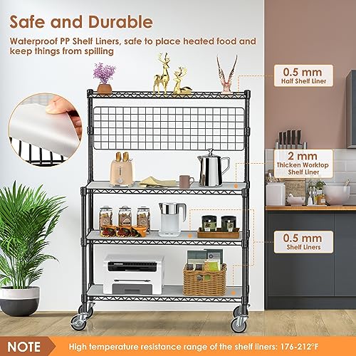 Leteuke NSF Certified 4-Tier Rolling Kitchen Bakers Rack with Adjustable Shelves and 20 S-Hooks Leteuke