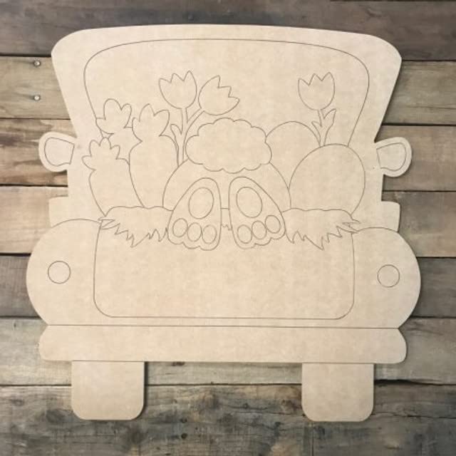 Easter Bunny with Carrots Truck DIY, Unfinished Wood Cutout, Paint by Line Build-A-Cross Build-A-Cross