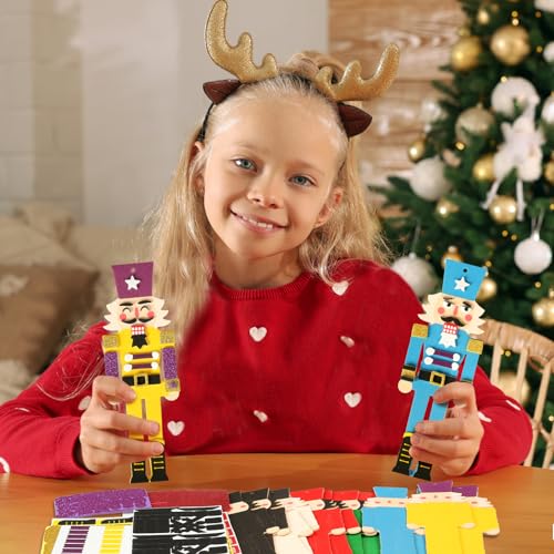 Fennoral 12 Pack Nutcracker Craft Kit for Kids Make You Own Foam Stickers Ornament DIY Christmas Arts and Crafts fo Chirstmas Party Supplies Fennoral