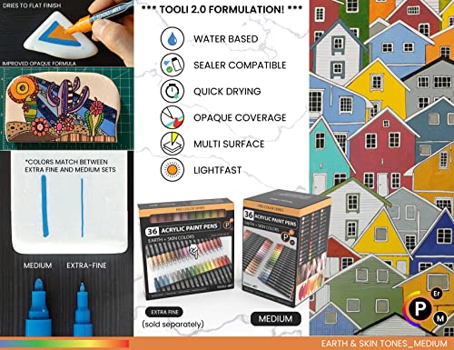 36 Acrylic Paint Pens Skin and Natural Earth Tone Marker Set For Rock Painting, Canvas, Mugs, Glass, Plastic, Wood, Metal, Fabric, Scrapbooking, Most TOOLI-ART