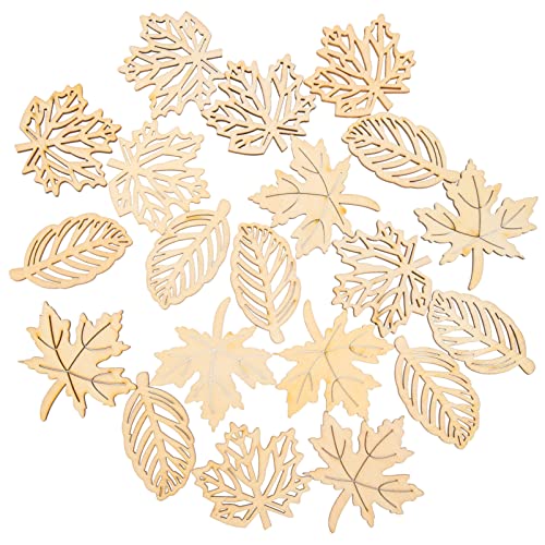 Amosfun 20PCS Wooden Maple Leaves Cutout Wood Slices Hollow Out Wood Pieces Crafts for DIY Crafting Ornament Decoration (Burlywood) Amosfun