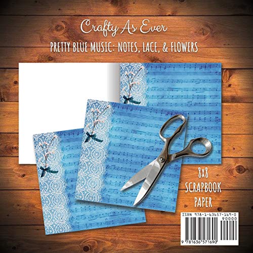Pretty Blue Music Scrapbook Paper Pad 8x8 Decorative Scrapbooking Kit for Cardmaking Gifts, DIY Crafts, Printmaking, Papercrafts, Notes Lace Flowers WoodArtSupply