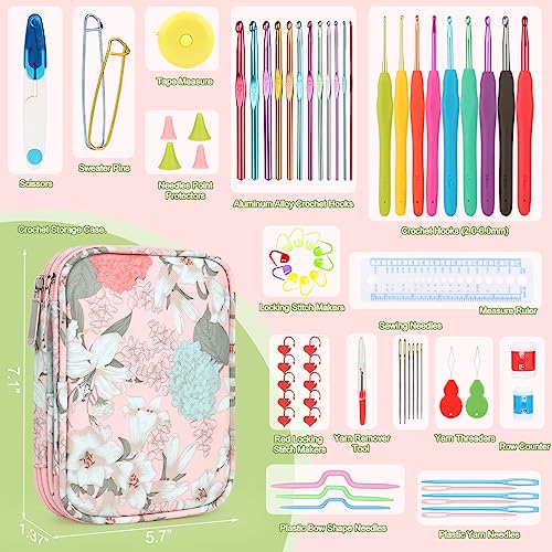 Katech Crochet Hooks Set with Crochet Case, 73-Piece Crochet Hooks Kit Knitting Accessories Ergonomic Aluminum Alloy Crochet Hook Colorful Crochet Katech