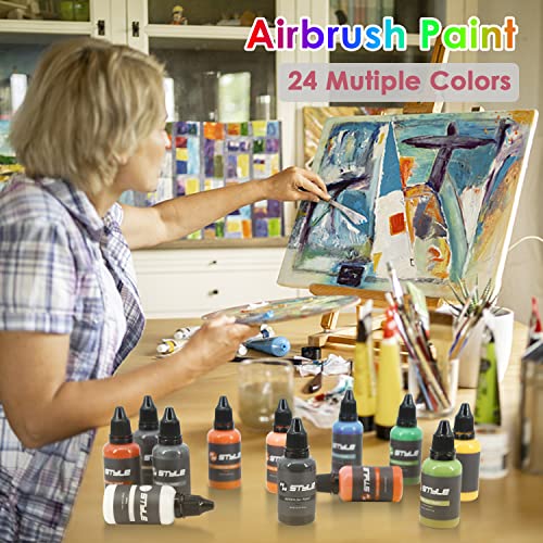 rhinowisdom Airbrush Paint - 24 Colors Airbrush Paint Set 1fl oz, Opaque & Brilliant Colors, Leather & Shoe Acrylic Air brush Paint Kit Ready to rhinowisdom