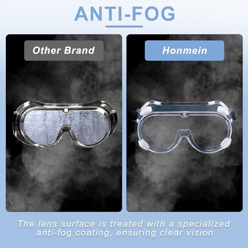 Honmein 2-Pack Safety Goggles, Anti-Fog Lab Goggles, Over Glasses Safety Glasses for Chemistry Lab, Mowing, Woodworking, Painting, Construction, Honmein