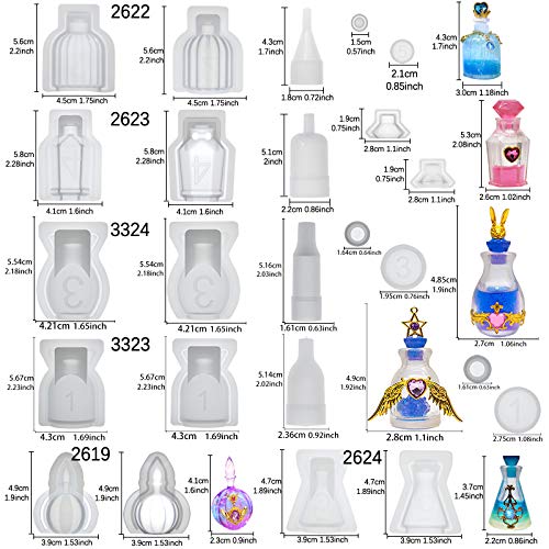 Small Bottle Container and Stopper UV Resin Epoxy Silicone Mold Jewelry Casting 6 Trays Set with Manual FUNSHOWCASE