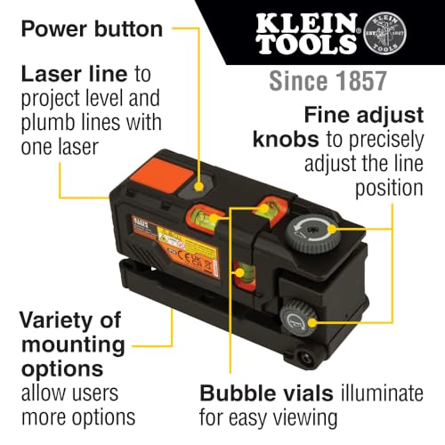 Klein Tools 93PTL Pocket Laser Level, Magnetic Bright Red Plumb Leveling and Alignment Tool, 3 Bubble Vials, 360-Degree Wall Attachment Klein Tools
