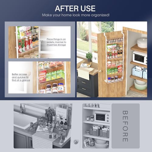 Goovilla Over The Door Pantry Organizer, 6-Tier Pantry Organization and Storage, Metal Hanging Spice Rack for Pantry Door, Kitchen, Laundry, Bathroom Goovilla