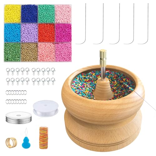 DAFENCHI Bead Spinner Bowl with 5 Beading Needles, Spin Beading Bowl for Jewelry Making, Waist Bead Spinner with Seed Bead Kit, Stringing Bead Loader DAFENCHI