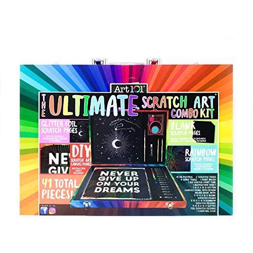 Art 101 USA Ultimate Scratch Art Combo Kit with 41 Pieces in a Colorful Carrying Case, Multi Art 101 USA