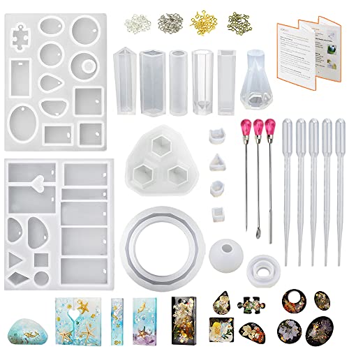 LET'S RESIN Resin Jewelry Molds for Beginners,16Pcs Resin Jewelry Making Kit with Barcelet Molds,Pendant Molds,Ring Molds,Resin Silicone Molds for LET'S RESIN