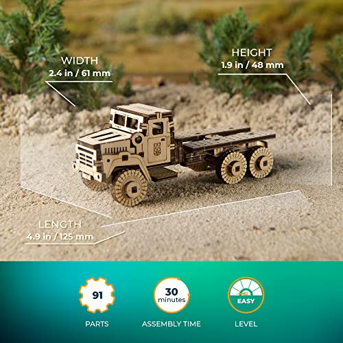 UGEARS Military Truck 3D Puzzle - Wooden Model Kit for Adults to Build - Mechanical Model Truck Car Making Kit - 3D Jigsaw Puzzle Wood Off-Road Car - UGEARS