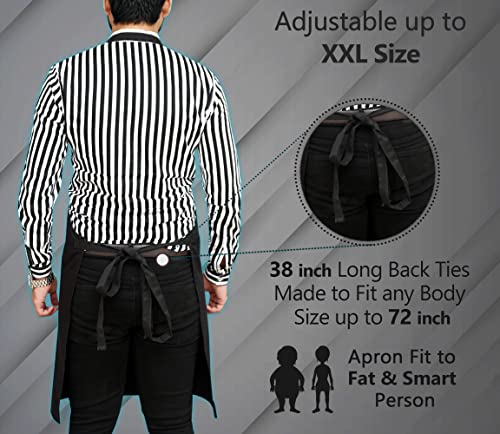 RUVANTI Work Aprons for Men/Women with Pockets - Adjustable up to XXL - Professional Grade Durability - Black Apron for Barber, Chef, BBQ, Kitchen, RUVANTI