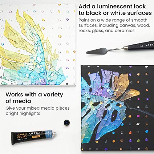 ARTEZA Metallic Acrylic Paint, Set of 36 Colors, 0.74 oz/22 ml Tubes with Storage Box, Rich Pigments, Non Fading, Non Toxic Paints for Artist & Hobby ARTEZA