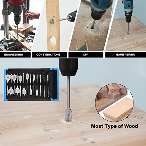 GMTOOLS 13 Piece Spade Drill Bit Sets, Paddle Flat Bit for Hole Cutter Woodworking, 1/4" to 1-1/2", Carbon Steel Paddle Flat Bit with Quick Change GMTOOLS