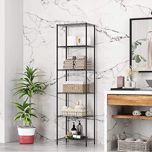 HOMEFORT 6-Tier Wire Shelving, 6 Shelves Unit Metal Storage Rack, Durable Organizer, Perfect for Pantry Closet Kitchen Laundry Organization (Black) HOMEFORT