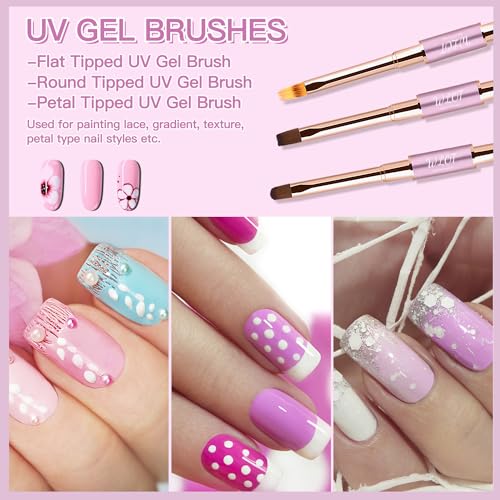 Nail Art Brushes, WLOT Nail Art Tools Double Ended Nail Art Design Pen, Builder Gel Brush, Striping Nail Art Brushes for Long Lines, 3D Nail Drawing golden maple