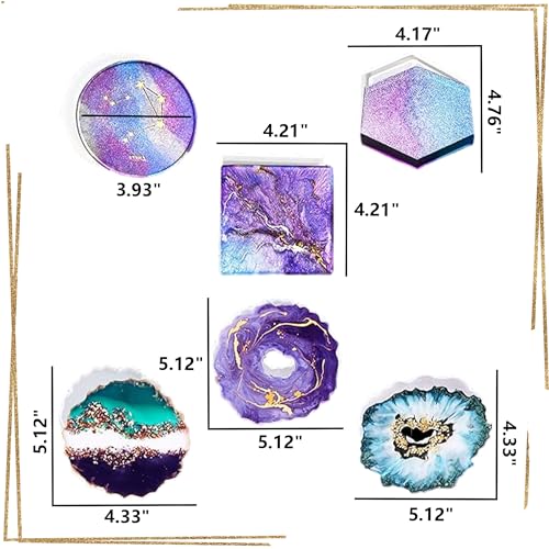 LaVenty 6 PCS Coaster Resin Molds Geode Silicone Molds Agate Coaster Molds Epoxy Resin Molds for Faux Agate Slices Cups Mats Coasters Home Decor LaVenty