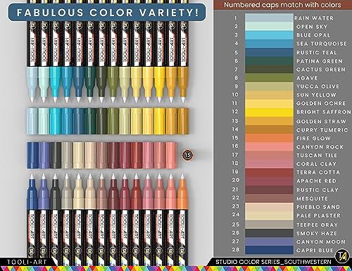 28 Southwestern Colors Acrylic Paint Pens Studio Color Series Markers Set 0.7mm Extra Fine Tip, Rock Painting, Glass, Mugs, Wood, Metal, Canvas, DIY, TOOLI-ART