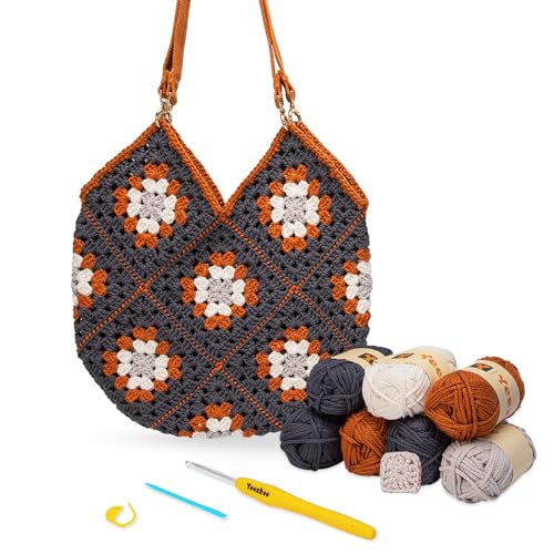 Yeezhee Crochet Kit for Beginners, Crochet Bag Starter Kit with Step-by-Step Video Tutorials, Granny Square Crochet Tote Bag Set, Knitting Kit Yeezhee