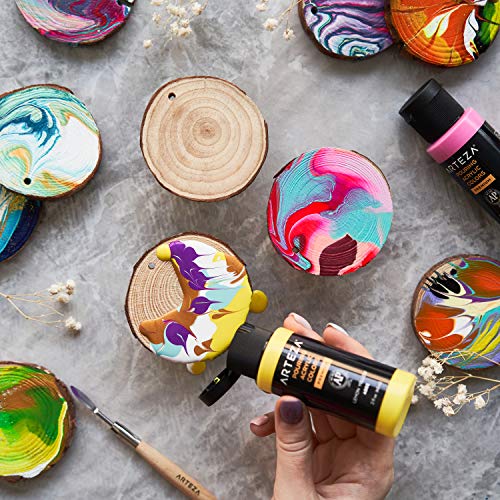 ARTEZA Acrylic Pouring Paint, Set of 32, 2oz Bottles, Assorted Colors, High Flow Paint, No Mixing Needed, Art Supplies for Pouring on Canvas, Glass, ARTEZA