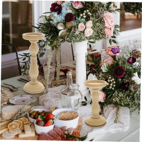 Ciieeo 2 Pcs Candle Holders Tabletop Decor Dining Room Table Decor Wooden Decor Unfinished Wood Candle Holder Wood Pillar Retro Candlestick Stand Ciieeo