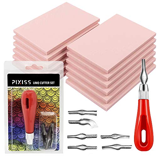 Rubber Block Stamp Carving Blocks Stamp Making Kit with Cutter Tools, 12-Pack Carving Rubber Stamps for Printmaking, Printing and More Pixiss
