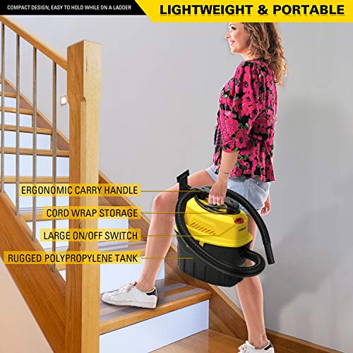 Stanley SL18910P-3 Wet/Dry, 3 Gallon, 3 Horsepower, Portable Car Vacuum, 3.0 HP AC, Black+Yellow Stanley
