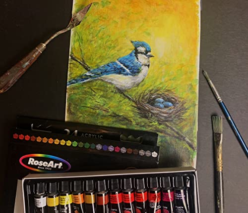 RoseArt Premium 36ct Acrylic Paint Set in Wooden Case -Complete Acrylic Artist Set for Canvas, Wood, Ceramic and Fabrics – Painting Supplies for RoseArt