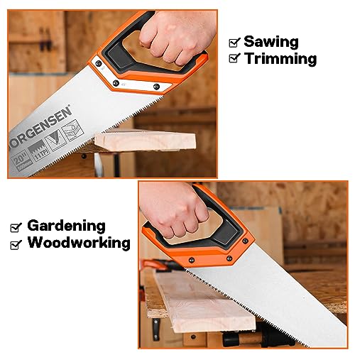 JORGENSEN 20 Inch Pro Hand Saw, 11 TPI Fine-Cut Ergonomic Non-Slip Aluminum Ultrasonic Welding Handle for Sawing, Trimming, Gardening, Woodworking, Jorgensen