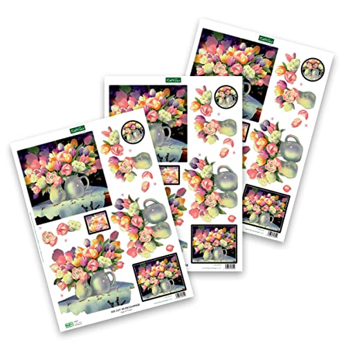 Katy Sue 'Floral Collection' Paper Tole 3D Die-Cut Decoupage Selection Pack - Contains 12 Die-Cut Sheets of Flowers & Birds in US 'Letter Size' for Katy Sue