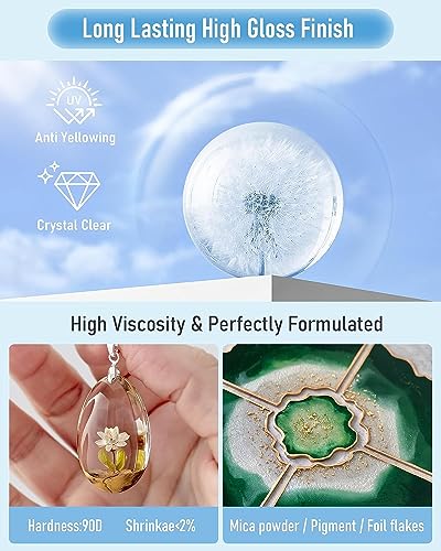 Nicpro UV Resin Kit 2000g, Large Crystal Clear UV Cure Epoxy Resin Supplies, Low Odor & Quick Curing Transparent Solar Activated Glue for Jewelry Nicpro