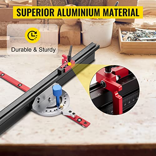 VEVOR Precision Miter Gauge, 18" Aluminum Table Saw Miter Gauge w/ 60 Degree Angled Ends for Max. Stock Support and a Repetitive Cut Flip Stop, Miter VEVOR