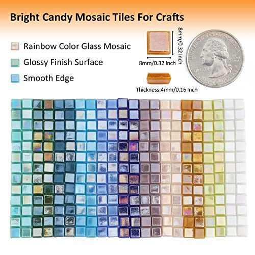 Wq Warmqing 390 Pieces Micro Glass Mosaic Tiles for Crafts,Tiny Iridescent Square Mosaic Glass Pieces,0.32 Inch Candy Mosaic Kits for Adults and WQ WARMQING