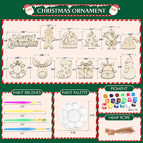 Springflower 36pcs Wooden Christmas Ornaments for Hanging Decorations,12 Styles Unfinished Wood Slices with Holes for Kids,DIY Craft Gift Toys with SpringFlower