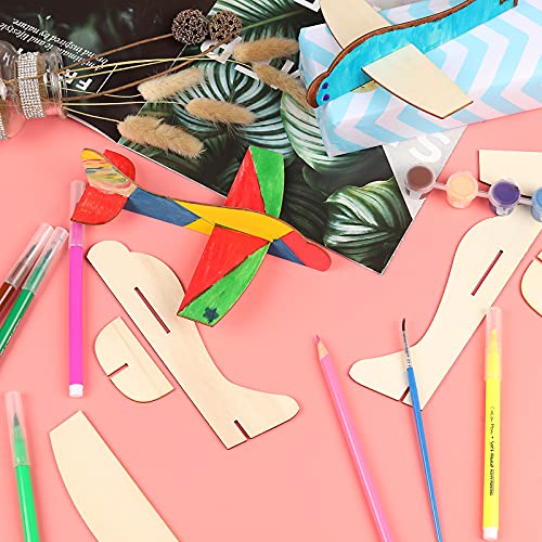 12 Pack DIY Wood Planes,Mini Airplane Paint and Decorate Wooden Airplane Craft Kits with Decorate Tools for Kids School Craft Decor Projects BAPHILE