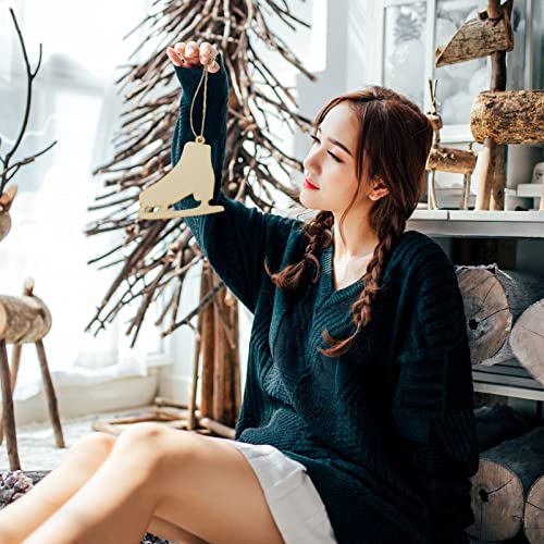 SEWACC 40 Sets Christmas Ice Skates Wooden Pendants Unfinished Wood Chips DIY Wood Slices Graffiti Pendants Hanging Ornaments SEWACC