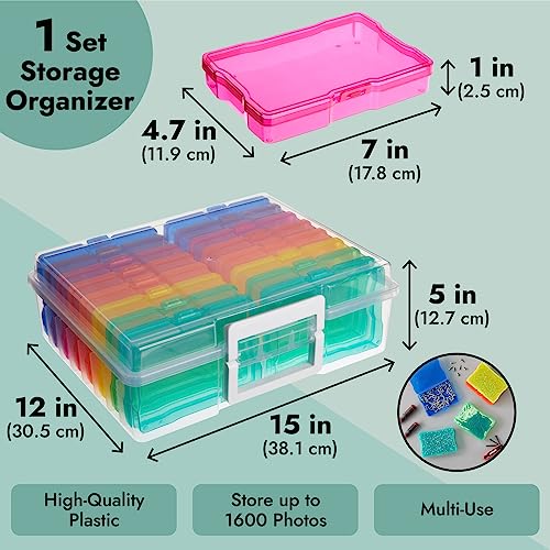 Bright Creations 16 Transparent 4x6 Photo Storage Boxes and Organizer with Handle for Pictures, Art Supplies (Rainbow Colors) Bright Creations