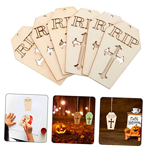 Happyyami 50pcs Ghost Festival Sign Unfinished Wood Chips Unfinished Wood Cutout Halloween Coffin Cutoutcs Halloween Coffin Slices Rip Coffin Wood Happyyami