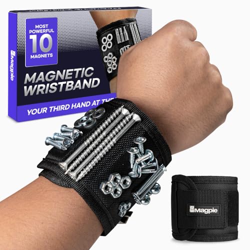 Magpie Magnetic Wristband - 10 Extremely Powerful Magnets for Holding Screws, Nails and Drill Bits, Made of Enhanced Nylon for Lightweight and MAGPIE