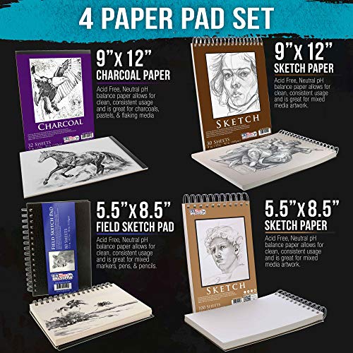U.S. Art Supply Set of 4 Different Stylesof Sketching and Drawing Paper Pads (242 Sheets Total) - 2 Each 5.5" x 8.5" and 9" x 12" Premium Spiral U.S. Art Supply