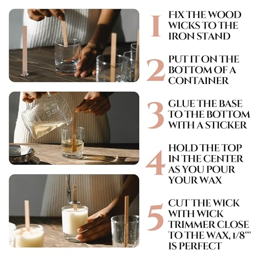BELMAKS 151PCS Candle Making Set – Wooden Candle Wicks with Metal Base for Candle Making Smokeless Wood Wicks for Candles with Candle Wick Trimmer BELMAKS