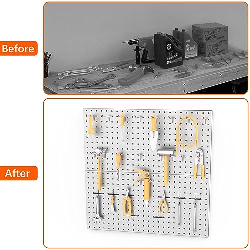WALMANN Metal Pegboard Panels for Wall Garage Tools Pegboard Storage System for Garage, Workbench, Shed Modular Peg Board Organizer Board(Pack of 2, WALMANN