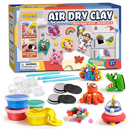 Drama Planet Air Dry Clay Kit for Kids, Create Your Own Refrigerator Magnets with Modeling Clay, Art Activity Set, Craft Project Gifts for Boys & Drama Planet